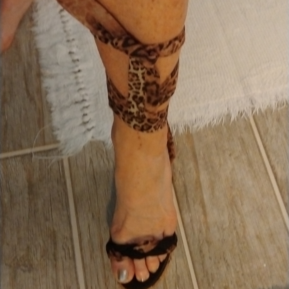 Ladies tiger print lace up wedges